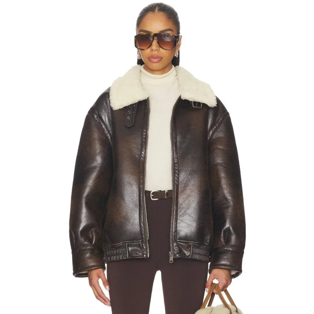 Superdown Amelia Faux Leather Jacket in Brown Large New with Tags Womens - Picture 5 of 9